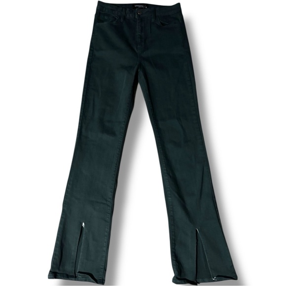 Just Black Pants - Just Black Dark Forest Green Denim High Waist Flared Slit Leg Women's 26 Jeans